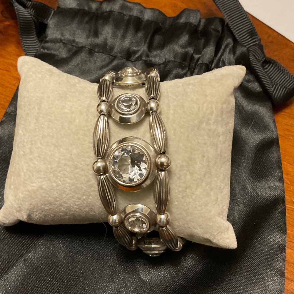 Brighton Silver Plated  “Art Deco” Beaded and Crystal Bracelet. NWT